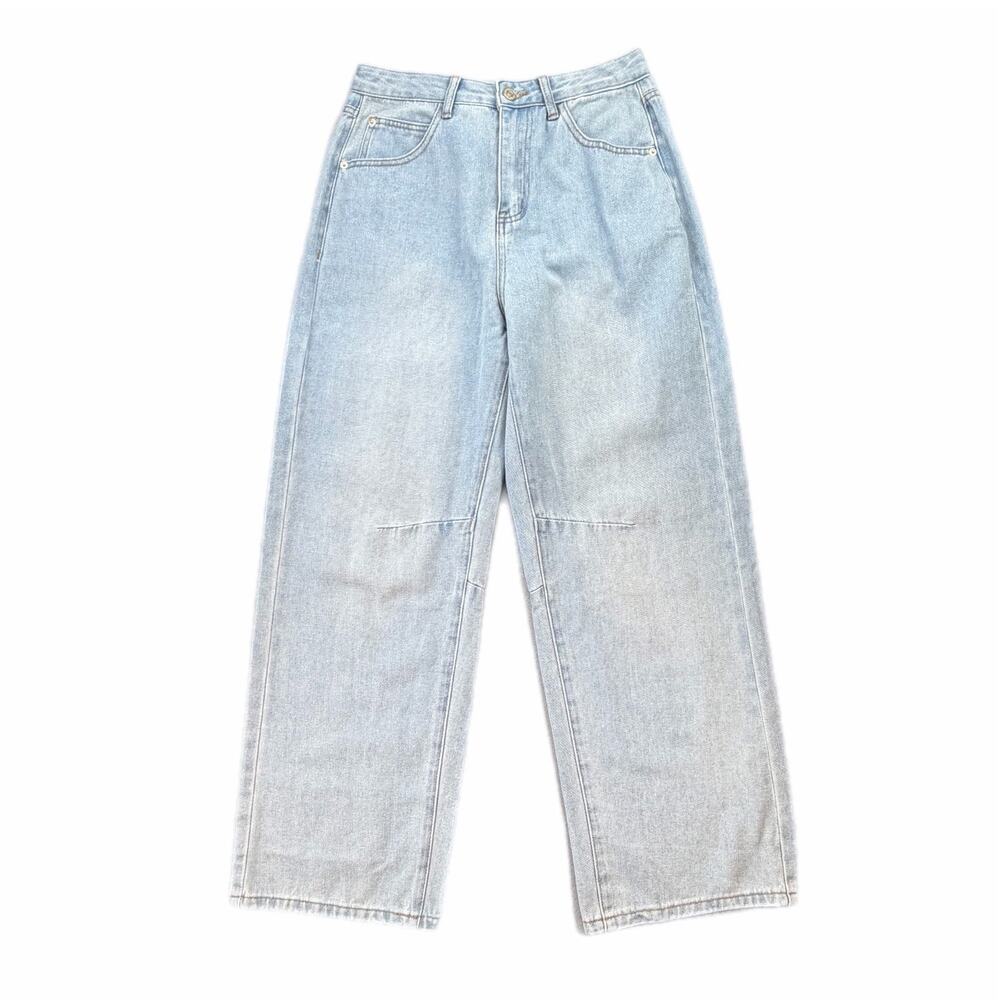 Jeans NEW Light Wash Barrel Leg High Rise Cinch Wash Everyday School Denim Jeans